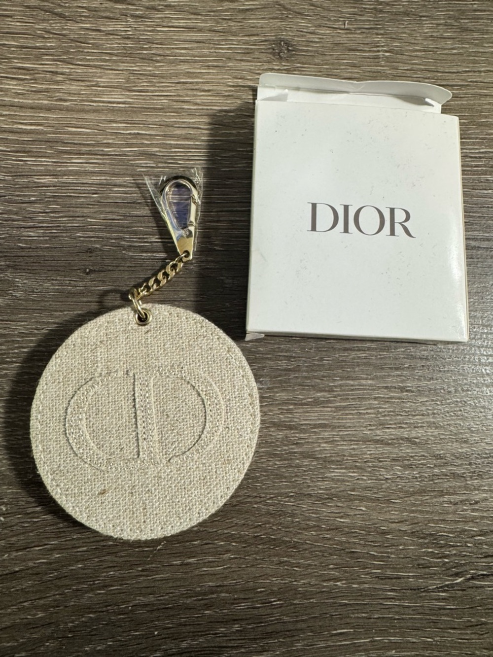 Dior Beige Fabric Round Compact Mirror with Gold Hardware